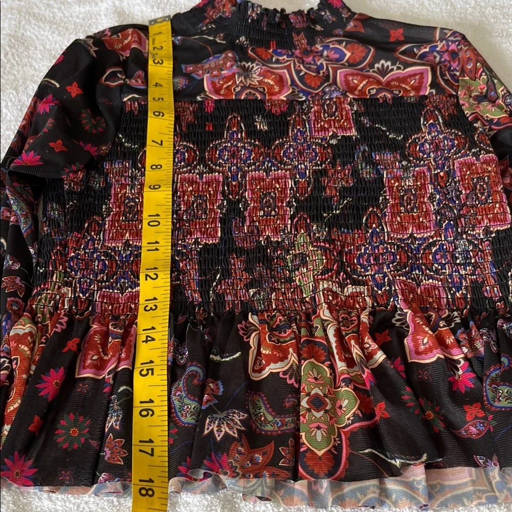 Chelsea & Violet Black Floral Smocked Peplum Blouse
